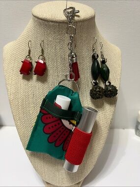 Gift Set African Ankara Double Lipstick Balm Holder Keychain 2 pr earrings